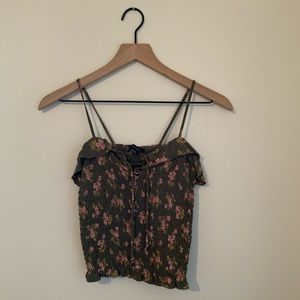 Green Floral Cropped Tank